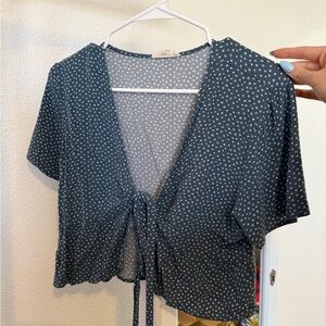 La Hearts Navy Floral Tie-Front Blouse